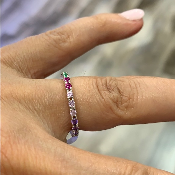 Dainty rainbow colorful Eternity Wedding Band - Picture 3 of 6